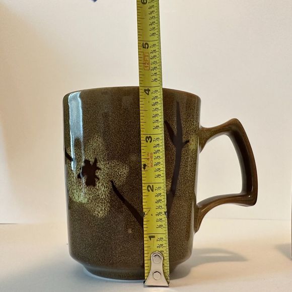 SIMPLE DINING-Square Stoneware, coffee Cup/Mugs. Floral Brown/Green 4" set of 2. - Picture 9 of 10